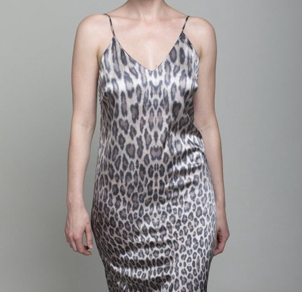 LOYD/FORD Leopard Print Silk Slip Dress Mini V-Neck Spaghetti Strap 0 Cheetah